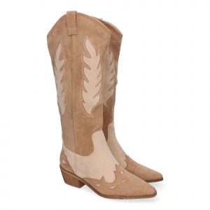 Bota de tacon para mujer comodas, de material aterciopelado, con estampado en la caña