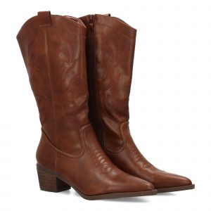 Bota cowboy alta con bordados para mujer.